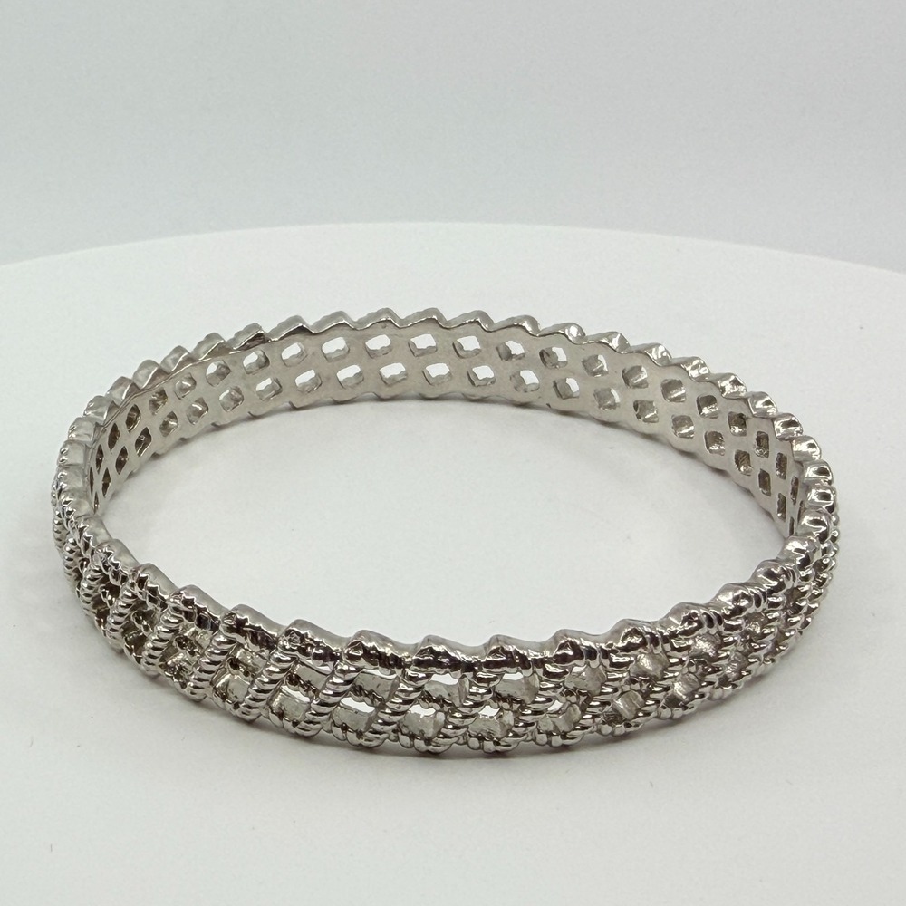 Vintage Silver Tone Filigree Lattice Bangle Bracelet Y2K